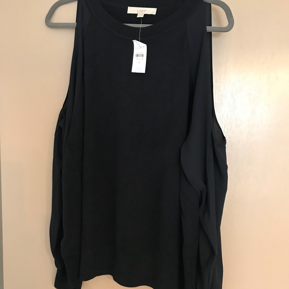 Cold Shoulder Navy Sweater with Chiffon Sleeves